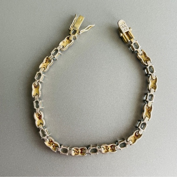 Topaz & Diamond Crossover X Link Gold Vermeil Sterling Silver Tennis Bra… - Picture 5 of 6
